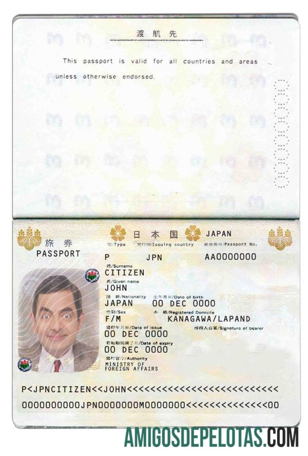 Passaporte do Japão exemplo